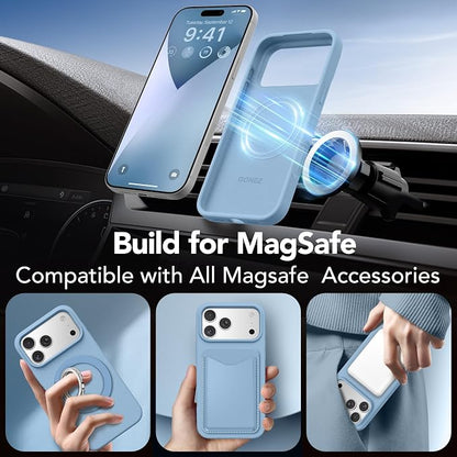 GONEZ Magnetic for iPhone 17 Pro Case, Compatible with MagSafe, [Screen Protector + Camera Lens Protector], Liquid Silicone Anti-Scratch Shockproof Protective Phone Case 6.3 inch, Mist Blue