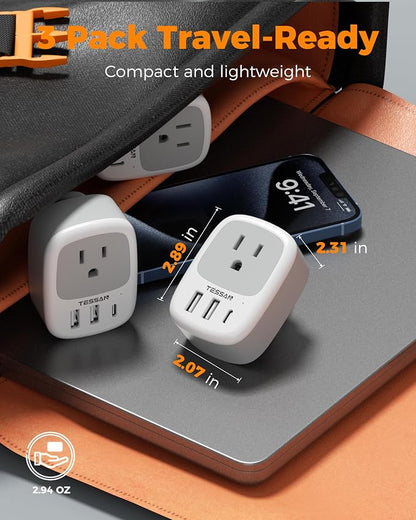 TESSAN US to India Plug Adapter, Type D Travel Adapter, 3 Pack