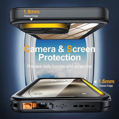 for iPhone 16 Pro Case Waterproof, Built-in Privacy Screen & HD Screen Double Front Frame [IP68 Underwater] Shockproof Dustproof Full Body Protection iPhone 16 Pro Phone Case Black