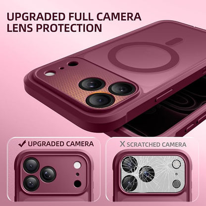 BERFY for iPhone 17 Pro Max Case, Compatible with MagSafe, Built-in Privacy Screen Protector, Camera Protection, Shockproof Full Body Phone Case 6.9", Translucent Deep Red
