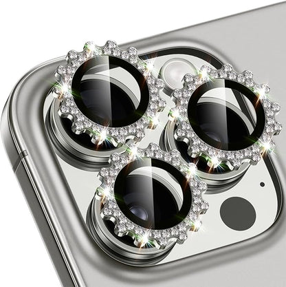 Xfilm for iPhone 16 Pro/16 Pro Max Camera Lens Protector Bling Individual Gear Design Diamond Ring 9H Hardness Scratchproof Protector, Stylish Phone Accessories, Case Friendly (Gray)
