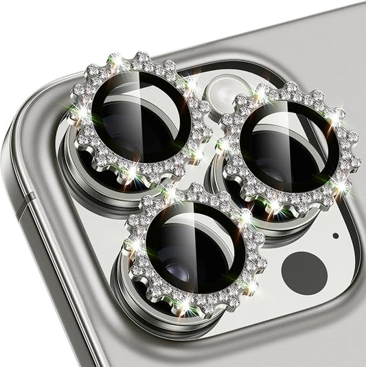 Xfilm for iPhone 16 Pro/16 Pro Max Camera Lens Protector Bling Individual Gear Design Diamond Ring 9H Hardness Scratchproof Protector, Stylish Phone Accessories, Case Friendly (Gray)
