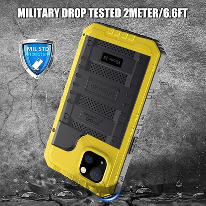 Mitywah Waterproof Case for iPhone 13, Heavy Duty Military Grade Drop Protection Phone Case with Built-in Screen Protector, 360° Full Body Protection Metal Armor Dropproof Case 6.1 inch, Yellow