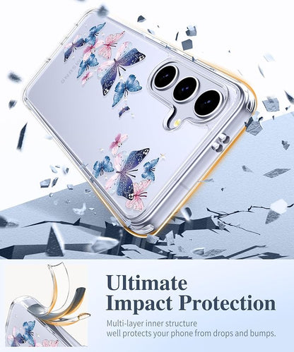 GVIEWIN for Samsung Galaxy S25 Plus Case, Clear Floral Slim Shockproof Protective Women Phone Case, Non-Yellowing, with Screen Protector & Camera Lens Protector for S25 Plus 6.7", Colorful Butterfly