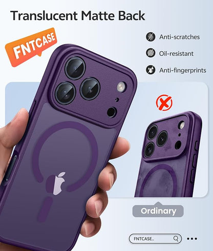 FNTCASE for iPhone 17 Pro Max Case: [Compatible with Magsafe] Translucent Matte Cases with [Full Camera Protection] [Screen Protector] Military Grade Shockproof Protective Phone Cover - Purple