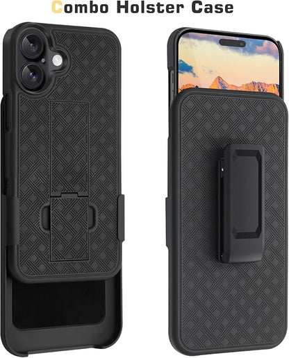 Fingic for iPhone 16 Case,iPhone 16 Belt Clip Holster Case Slim Combo Shell with Kickstand Swivel Holster Rugged Shockproof Antiscratch Full Body Protective for iPhone 16,6.1“,2024,Black