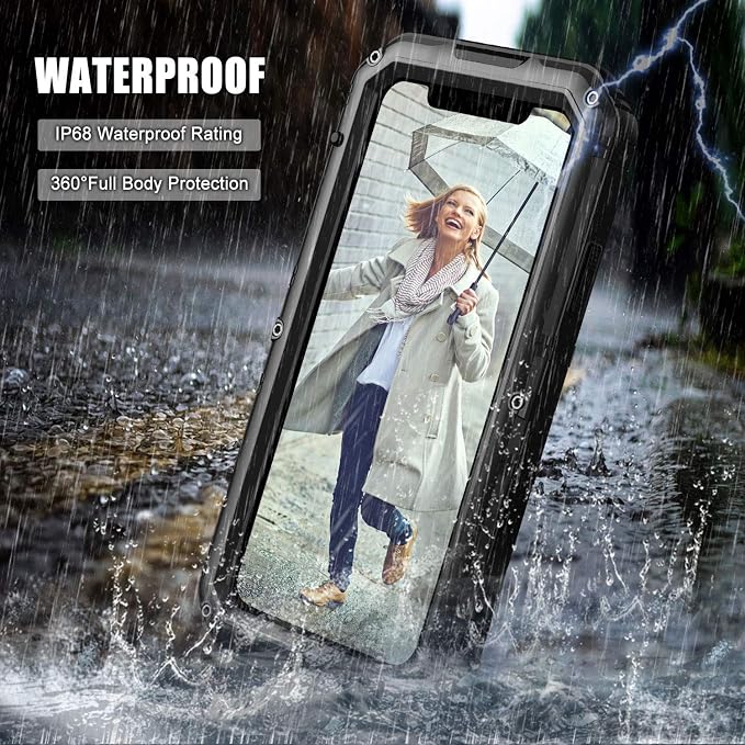 Mitywah Waterproof Case for iPhone 11, Heavy Duty Durable Metal Full Body Protective Case Built-in Screen Protection Waterproof Shockproof Dustproof Rugged Military Grade Defender, Black