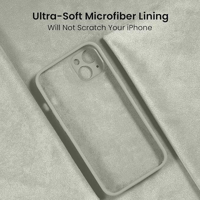FireNova Designed for iPhone 14 Case, Silicone Upgraded [Camera Protection] Phone Case with [2 Screen Protectors], Soft Anti-Scratch Microfiber Lining Inside, 6.1 inch, Stone