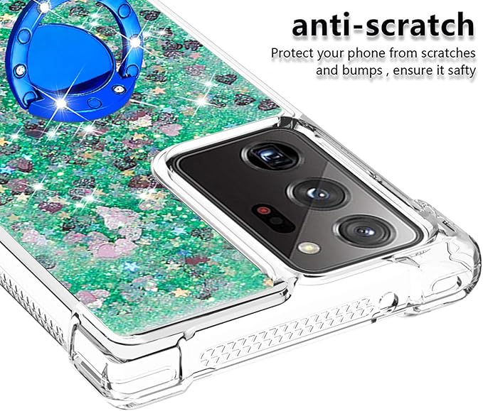 Bling Liquid Case for Galaxy Note 20 Ultra, Glitter Silicone Protection Case Bumper Liquid Phone Cover TPU Case Sparkle Sleeves with Ring Stand Resistant Compatible with Samsung Galaxy Note 20 Ultra