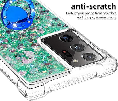 Bling Liquid Case for Galaxy Note 20 Ultra, Glitter Silicone Protection Case Bumper Liquid Phone Cover TPU Case Sparkle Sleeves with Ring Stand Resistant Compatible with Samsung Galaxy Note 20 Ultra