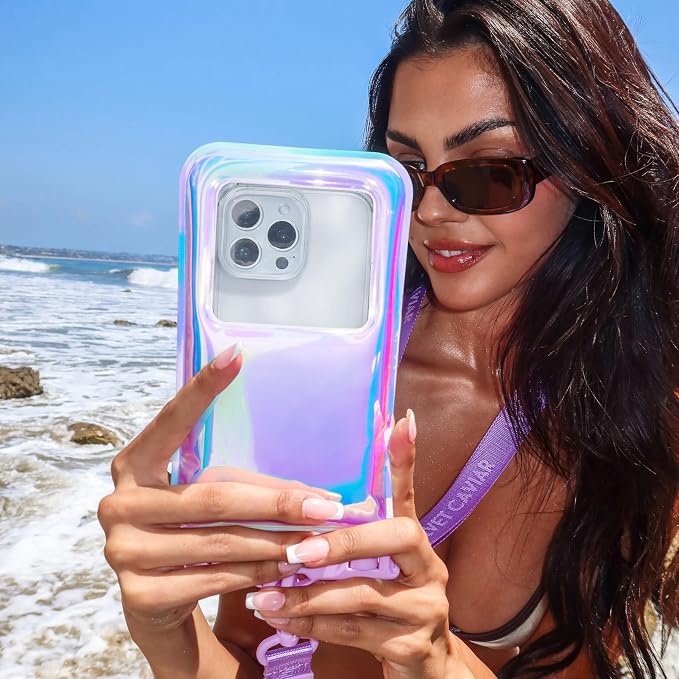 VELVET CAVIAR Waterproof Phone Pouch with Lanyard | IP68 Floating Case for iPhone & All Phones | Dry Bag for Snorkeling, Beach, Kayaking | Travel & Cruise Essentials for Women (Lavender Holo)