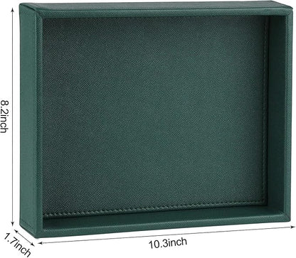 HofferRuffer Faux Leather Decorative Tray, Elegant Desktop Storage Organizer, Decorative Catchall Perfume Tray, Nightstand or Dresser Vanity Tray Organizer, 10.2 x 8.4 x 1.8 inches (Dark Green)