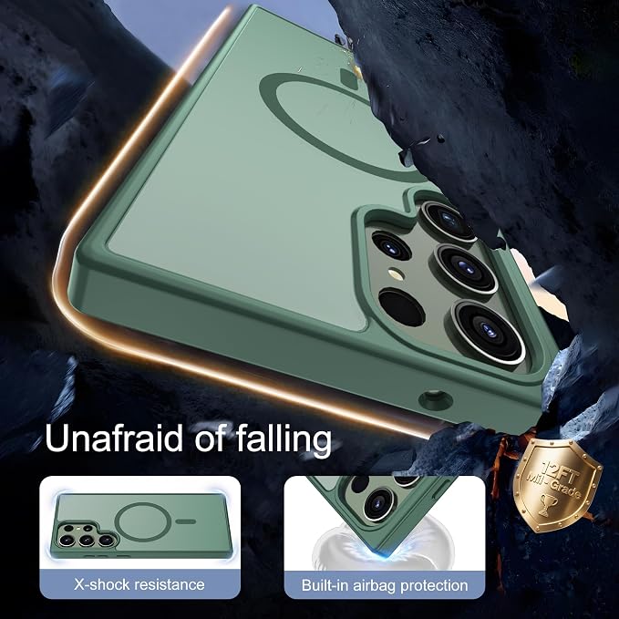 For Samsung Galaxy S23 Ultra Case [Compatible with Magsafe] Translucent Matte Magnetic Phone Case,Slim Thin Duty Shockproof Protection Cover with 2pc Screen Protector Case for S 23 Ultra-Dark green
