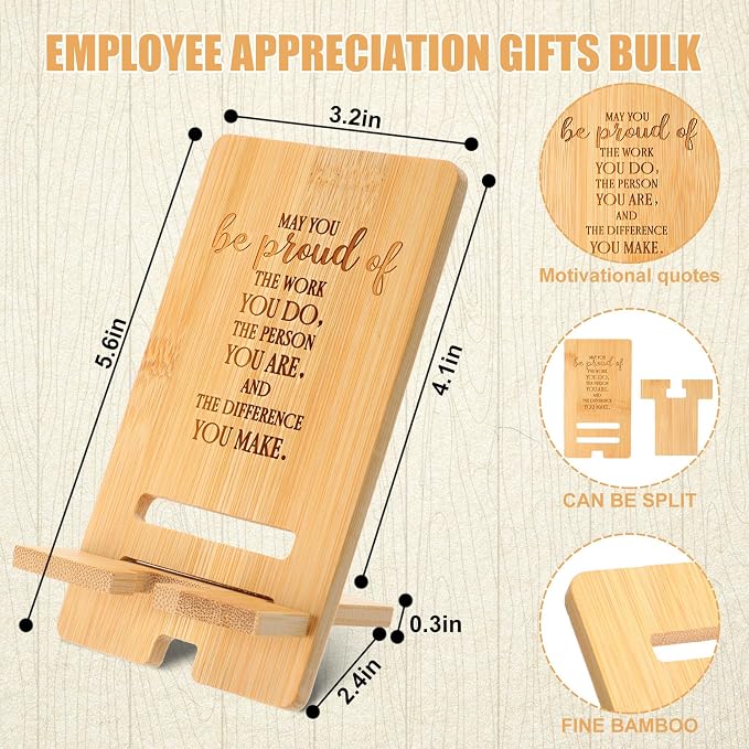 Ripeng 12 Pcs Employee Appreciation Gifts Bulk Bamboo Phone Stand for Desk Office Worker Thank You Gift for Administrative Team Coworkers Staff Graduation Nurse Teacher Week (Classic Work Pride)