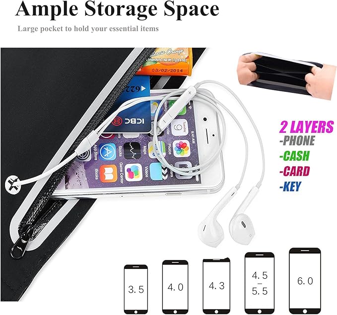 Fanny Packs for Women,Waterproof Fanny Pack for Men,Adjustable Running Belt Waist Pack Slim Expandable Pocket Belt,iPhone Running Holder Cell Phone Elastic Waist Pouch Bag for Galaxy Black