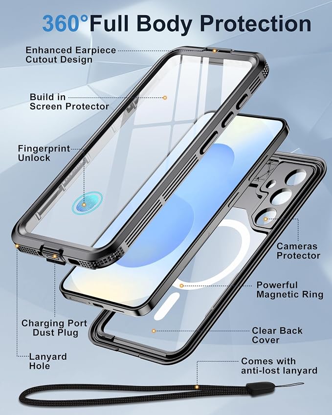 for Samsung Galaxy S25 Waterproof Case, [Fit for Magsafe] [IP68 Water Proof] [Built-in Screen Protector], Magnetic Heavy Duty Military Grade Rugged Phone Case for S 25 6.2", Black