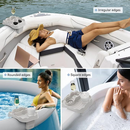 Anivia Hot Tub Table Tray, Adjustable Width 4.3" to 7.7" Hot Tub Accessories for Intex PureSpa, Nonslip Caddy Holds 2 Drinks, Keep Snacks-Drinks Handy and Dry, Fits Outdoor Inflatable Spa/Pool(Beige)
