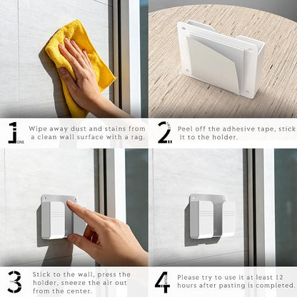 Wall Mounted Phone Holder with Adhesive, No-Drill Phone Stand for Charging, Built-in Cable Slot, Phone Holder for Bathroom, Bedroom, Kitchen, RV, Compatible with iPhone & Android, White