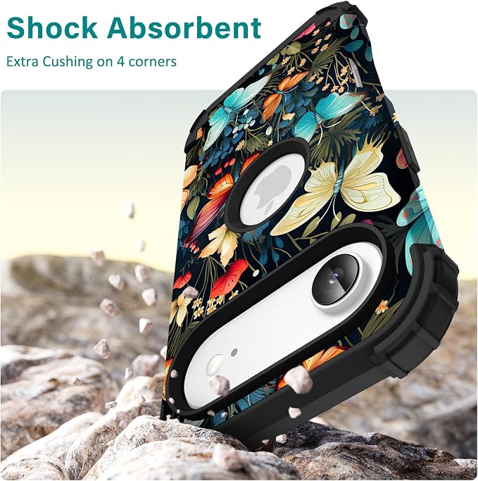 Hocase for iPhone Air Case 6.5", Heavy Duty Shockproof Protection Soft Silicone Rubber+Hard Plastic Bumpers Hybrid Protective Case for iPhone Air 2025 - Joyful Butterfly