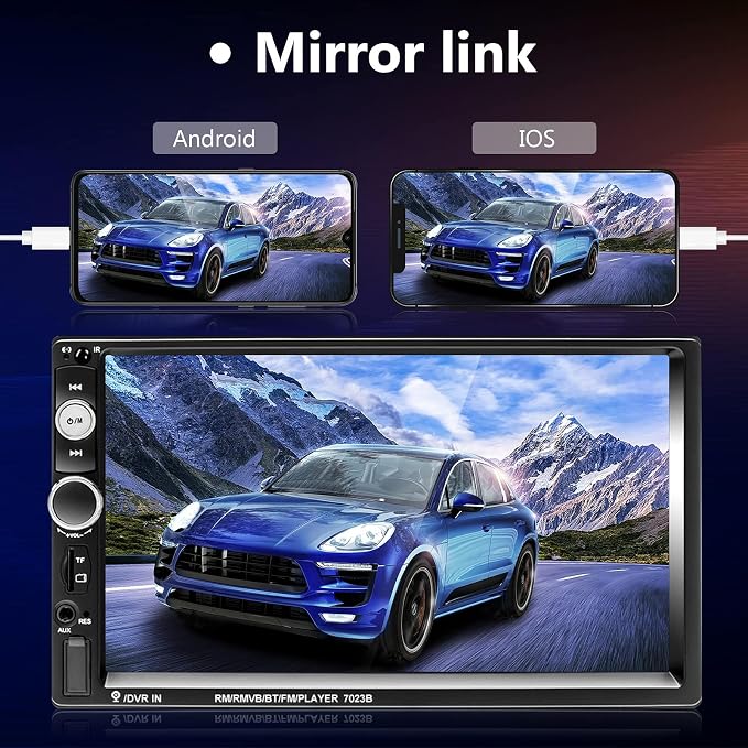 Podofo Double Din Car Stereo Radio 7 Inch Touch Screen Bluetooth Handsfree Mirror Link USB SD FM Audio Receiver with Backup Camera Wireless Steering Wheel Control