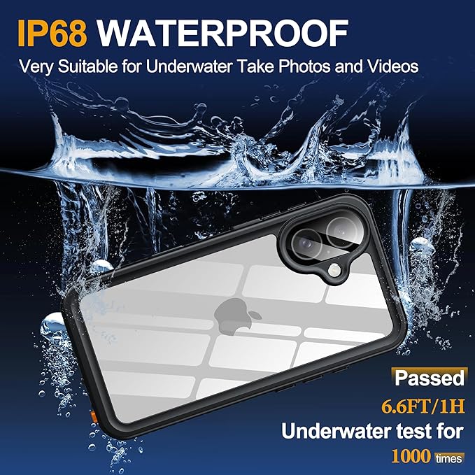 for iPhone 16 Case Waterproof, Built-in Privacy Screen & HD Screen Double Front Frame [IP68 Underwater] Shockproof Dustproof Full Body Protection iPhone 16 Phone Case Pink