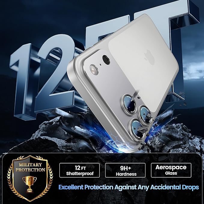 CACOE Camera Lens Protector for iPhone 17 Pro - Metal Frame Tempered Glass Cover, [Anti-Scratch] [Drop-Proof][Strong-Adhesion] Camera Screen Cover (Silver)