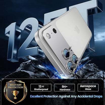 CACOE Camera Lens Protector for iPhone 17 Pro - Metal Frame Tempered Glass Cover, [Anti-Scratch] [Drop-Proof][Strong-Adhesion] Camera Screen Cover (Silver)