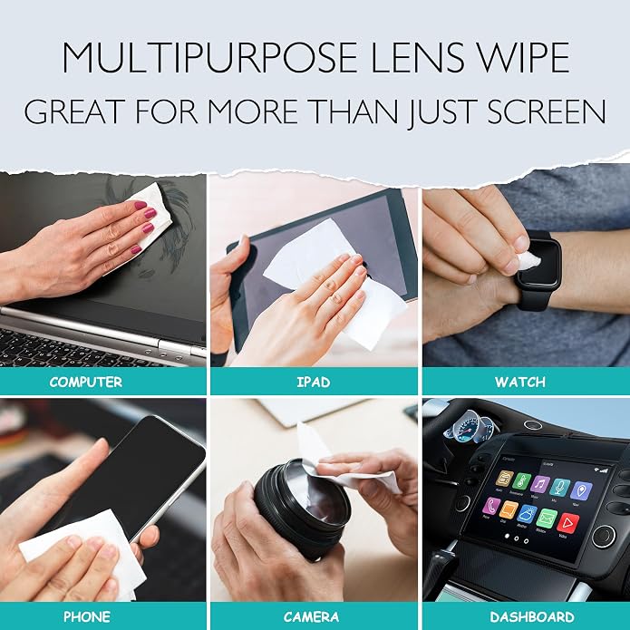 Screen Cleaner Wipes for Lens - Premoistened Eyeglasses Cleaning Wipes, Streak-Free Screen Wipes for iPad, Phone, Car, TV, Computer, Laptop, Eye Glasses