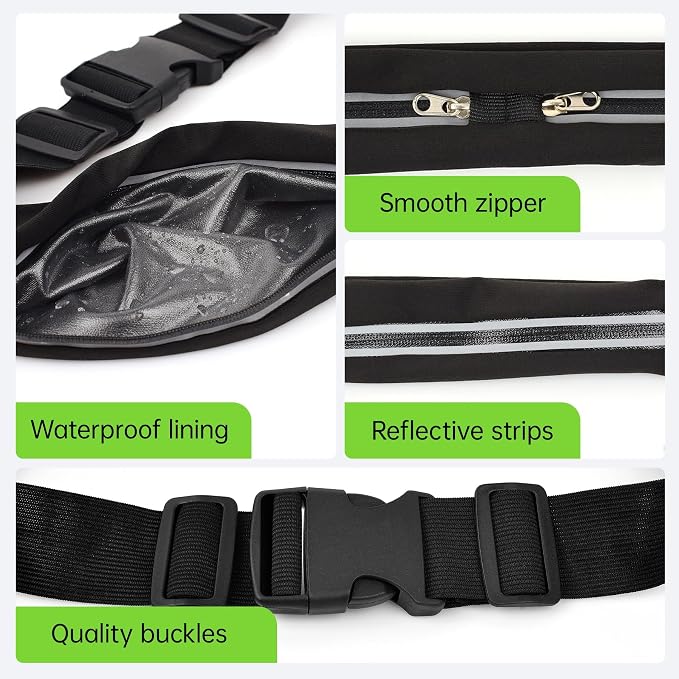 JUMAHE Slim Running Belts for Women Men - Running Phone Holder Fanny Pack for Key, Accessories Fits ALL Cell Phones, Black