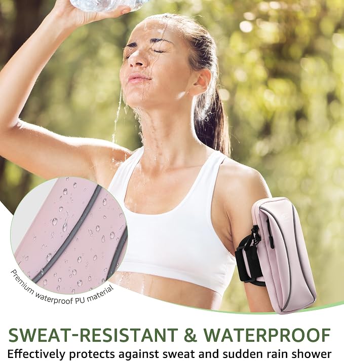 HiRui Arm Bag & Wrist Bag Phone Holder, Sports Running Armband for Gym, Cycling & Workout, Compatible with iPhone 17/16/15 Series, Samsung Galaxy & More, Reflective, Adjustable, Secure Fit (Pink)