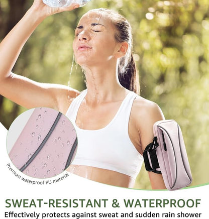 HiRui Arm Bag & Wrist Bag Phone Holder, Sports Running Armband for Gym, Cycling & Workout, Compatible with iPhone 17/16/15 Series, Samsung Galaxy & More, Reflective, Adjustable, Secure Fit (Pink)