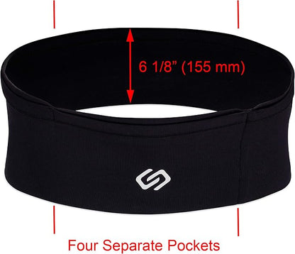 Sporteer VersaMax Anti-Theft Running Belt - Secure Double-Flap Waist Pack - Fits All Mobile Phones - Pickpocket-Proof Travel Money Belt & Medical Device Holder - Premium Nylon Spandex (Black, Small)