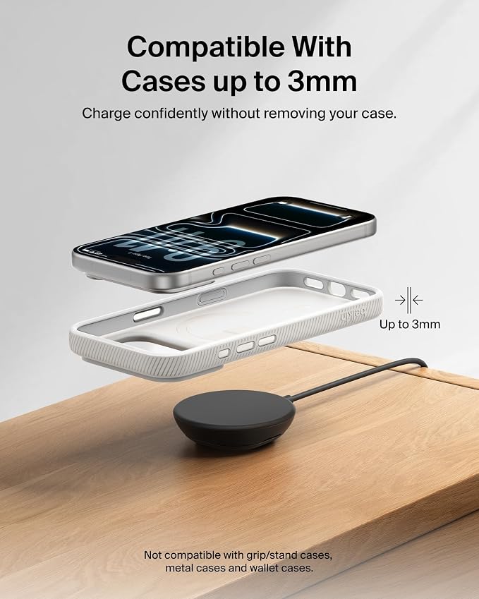 Belkin MagSafe Charger, Magnetic iPhone Charger w/ Qi2 25W, Fast Wireless Charging Pad w/Kickstand for iPhone 17 Series, Samsung Galaxy, Pixel 10, AirPods Pro, Travel - No Power Adapter, Black