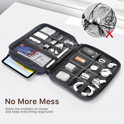 Dadanism Electronics Travel Organizer Case, Double Layers Cord Organizer | Travel All-in-One Storage Bag for Cable, Cord, iPad, Chargers, fits 9-11'' Tablets, Portable Tech Accessories Bag, Space Gray