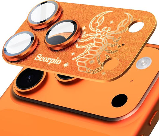 Compatible for iPhone 17 Pro Max Camera Lens Protector, Scorpio Pattern, Drop Protection, Anti Scratch Full-Coverage, AR 360-Degree Protection, Camera Transmfttance HD, Easy Installation, Orange