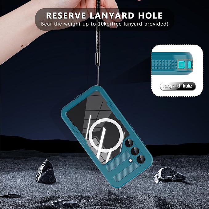 Guppy for Galaxy S25 Magnetic Waterproof Case, Built-in Screen Protector [IP68 Waterproof][14FT Military Drop Proof] 360° Full Body Protection Dustproof Shockproof Heavy Duty Rugged Case, Cyan