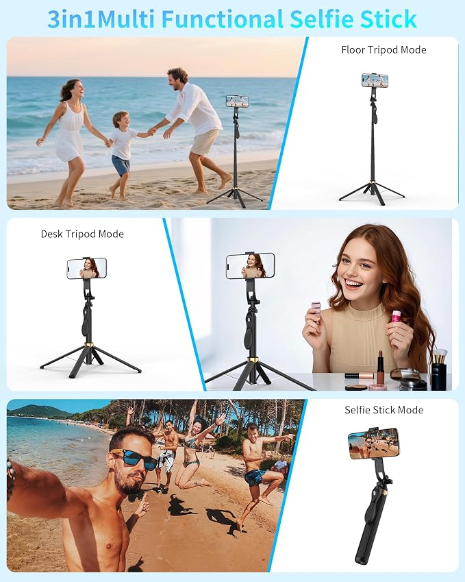 Selfie Stick Quadpod, 71" Phone Stand,Cell Phone Tripod with Wireless Remote, iPhone Quadpod Stand,Selfie Stick Tripod for iPhone Compatible with All Cell Phones,Camera
