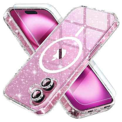 Choiche for iPhone 16 Plus Case Magnetic, Women Clear Glitter Bling Sparkly Case, [2xDiamond Camera Lens Protectors] [2xTempered Glass Screen Protectors] [Compatible MagSafe] 6.7" (Glitter Clear) | Women, Bling, Sparkly, Compatible MagSafe