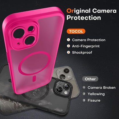 TOCOL for Phone 14 Case, Compatible with Magsafe Charger, Full Camera Protection, Drop Protection, Translucent Matte Phone Case for iPhone 14 6.1 inch (Hot Pink)