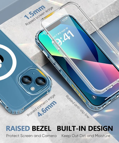 Magnetic for iPhone 13 Case, [Design for MagSafe] Built-in Screen Protector, with Camera Lens Protector, Full Body Shockproof Protective Bumper Phone Case 6.1 Inch - Clear