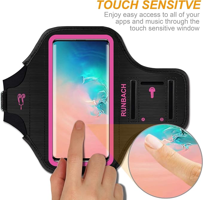 Armband for Samsung Galaxy S25+/S24+/S23+/S22+/S20+/S10+/S9+/S8+, Running Exercise Gym Bag with Key Holder and Card Slot (Pink)