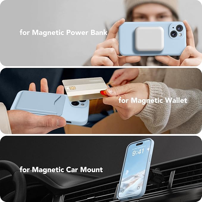 Magnetic for iPhone 14 Case, Compatible with MagSafe, [Full Camera Protection][Screen Protector] Silicone Shockproof Protective Phone Case for iPhone 14 6.1 inch, Light Blue