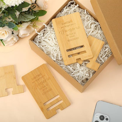 Ripeng 48 Pcs Employee Appreciation Gifts Bulk Bamboo Phone Stand for Desk Office Worker Thank You Gift for Administrative Team Coworkers Staff Graduation Nurse Teacher Week (Awesome Reminder)