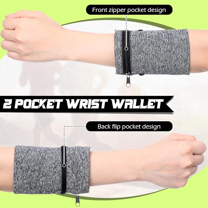 Honoson 5 Pcs Wrist Wallet for Women Men, Wristband with Zipper Wrist Pouch Purse for Run Spandex Wristbands Sweatband Wallet for Run Walk Hike Jog Travel Events Keys Cash Napkin