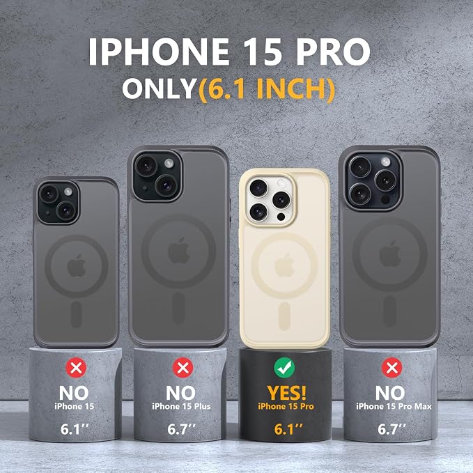 MOCCA Strong Magnetic for iPhone 15 Pro Case, [Compatible with Magsafe][13FT Military Drop Protection] Slim Translucent Matte Shockproof Case for iPhone 15 Pro Phone Case 6.1'', Light Gold