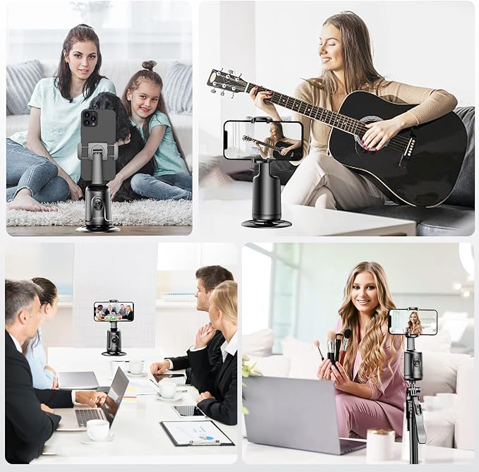 Auto Tracking Phone Holder, Auto Face Tracking Tripod, Portable All-in-one Smart Selfie Stick 360 Rotation Fast Face & Object Tracking Cameraman Robot Mount for Phone Video Vlog Live Streaming(Black)