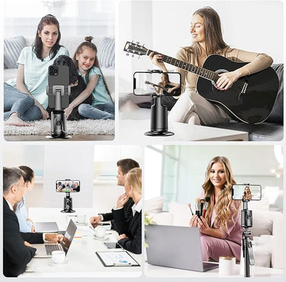Auto Tracking Phone Holder, Auto Face Tracking Tripod, Portable All-in-one Smart Selfie Stick 360 Rotation Fast Face & Object Tracking Cameraman Robot Mount for Phone Video Vlog Live Streaming(Black)