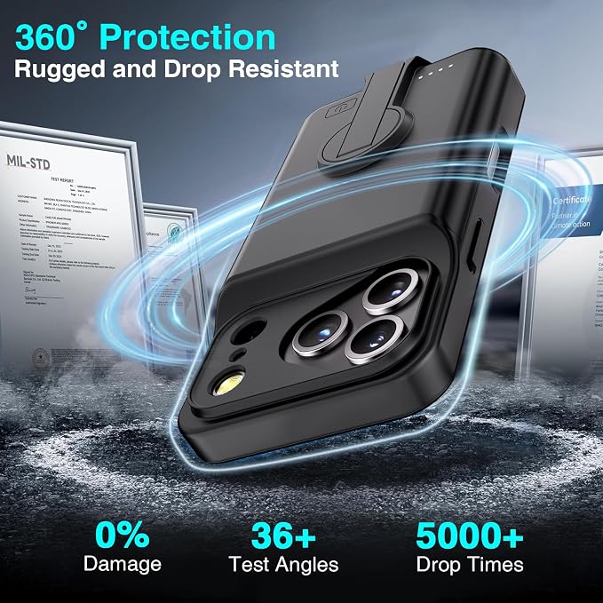 BOPPS Battery Case for iPhone 17 Pro with Stand,Ultra Slim 8500mAh Portable Rechargeable Strong Protective Extended Charger Cover for iPhone 17 Pro Charging Case-6.3inch Black