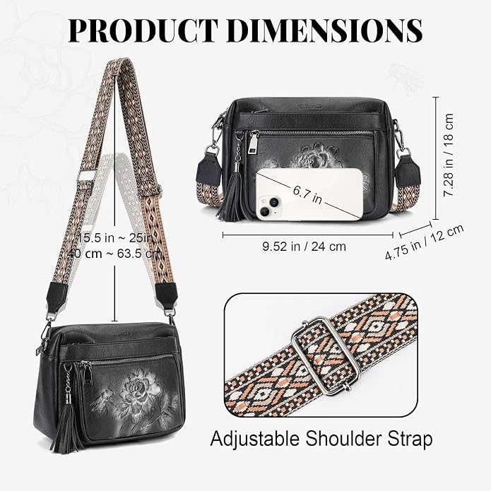 Crossbody Bags for Women Trendy, Vegan Leather Crossbody Purses Travel Shoulder Handbags Embossed Design