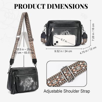 Crossbody Bags for Women Trendy, Vegan Leather Crossbody Purses Travel Shoulder Handbags Embossed Design